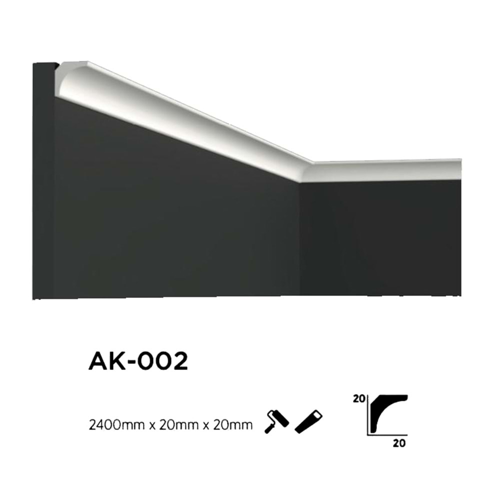 Çıta Poliüretan Ak-002 D-2 2cm İç Köşe 240cm