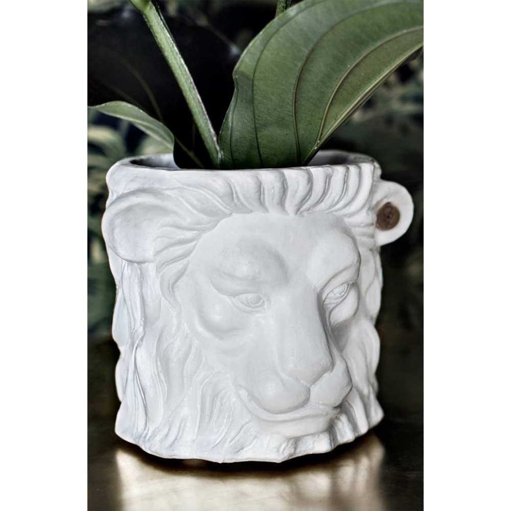 Polyester Obje Aslan Figürlü Saksı 15x15cm Şah-Ea606