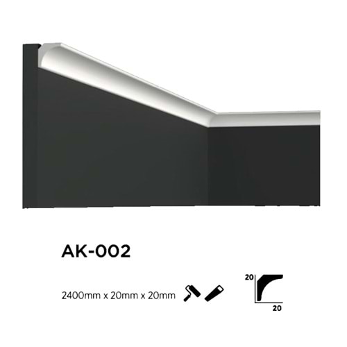 Çıta Poliüretan Ak-002 D-2 2cm İç Köşe 240cm